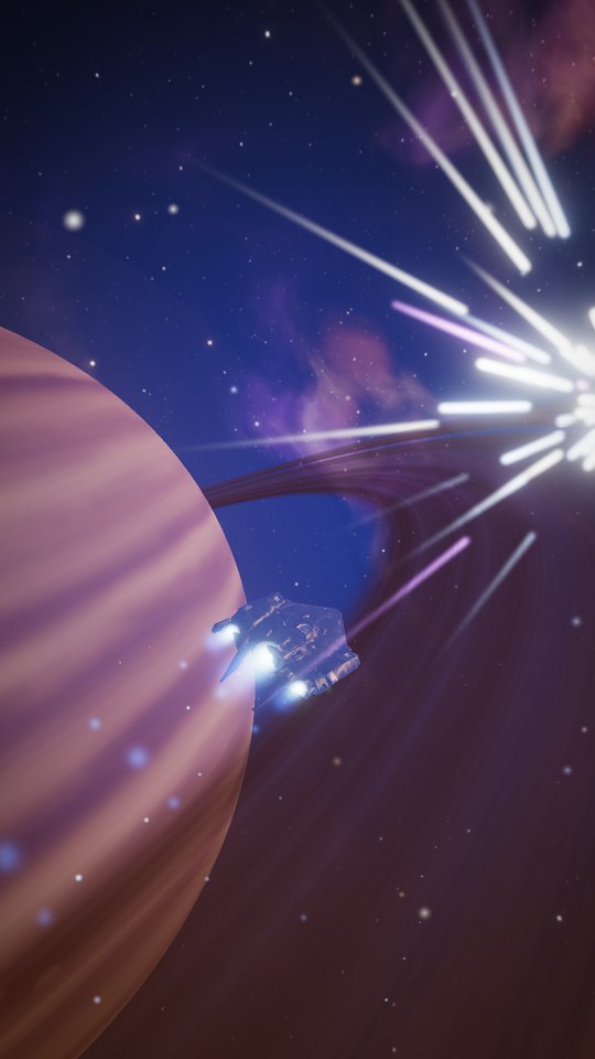 The starship jumping to hyperspace