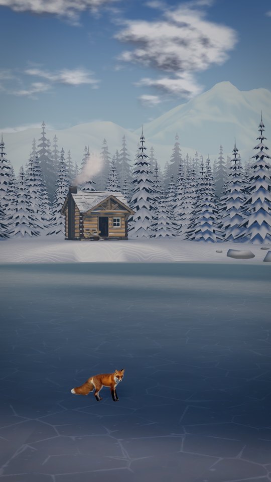 A red fox crossing the frozen lake