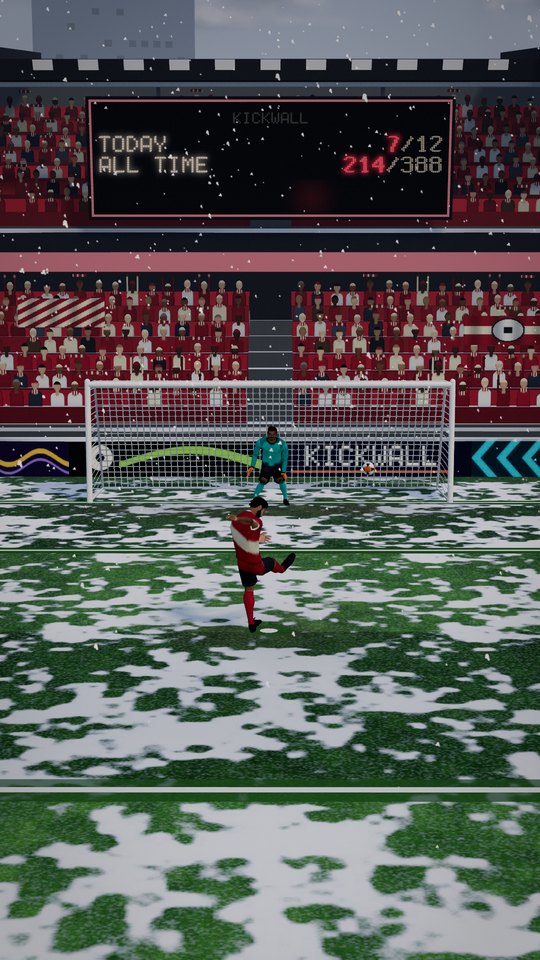 A penalty on a snowy pitch