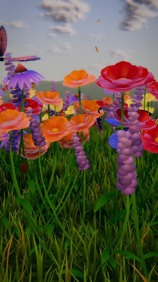 Autumn meadow with a tall purple lavender spike and butterflies